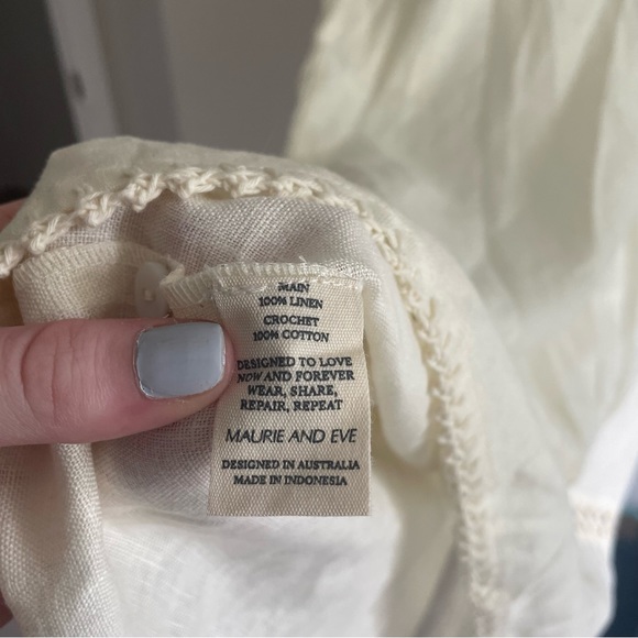 Like New Maurie and Eve Golden Hour Maxi Linen Crochet Dress Off White 8 - Picture 6 of 9